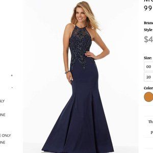 Mori lee Embroidered Mermaid Gown High Neckline with Train | Prom Wedding